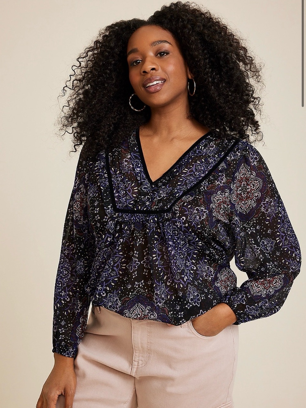 Women’s Floral Ruffle V-Neck Top